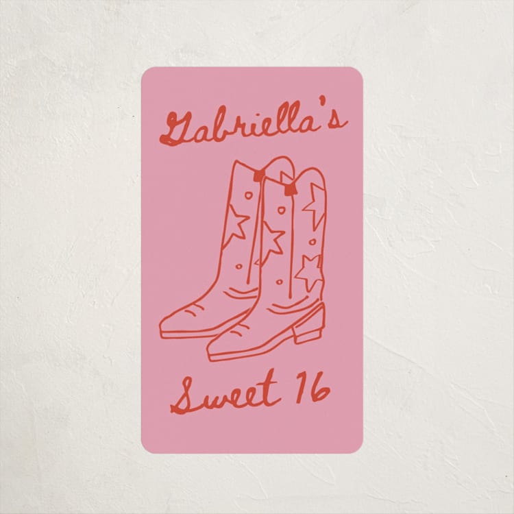 "cowboy club" - Children's Birthday Party Stickers in Cherry by Jennifer Lew - Front