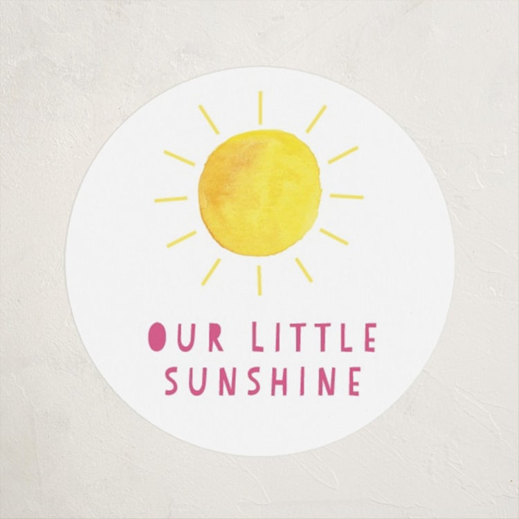 "Little Sunshine" - Children's Birthday Party Stickers in Petal by Little Print Design - Front