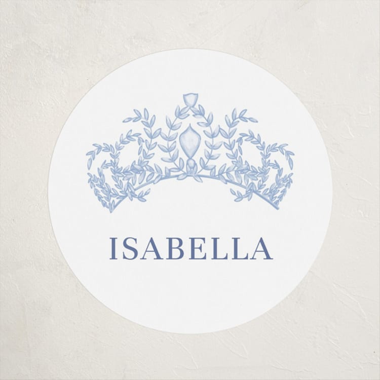 "Crowned" - Children's Birthday Party Stickers in Sky by Lissabeth Anglin - Front