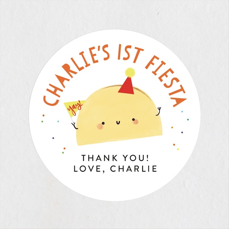 "1st Fiesta" - Children's Birthday Party Stickers in Spicy by Itsy Belle Studio - Front