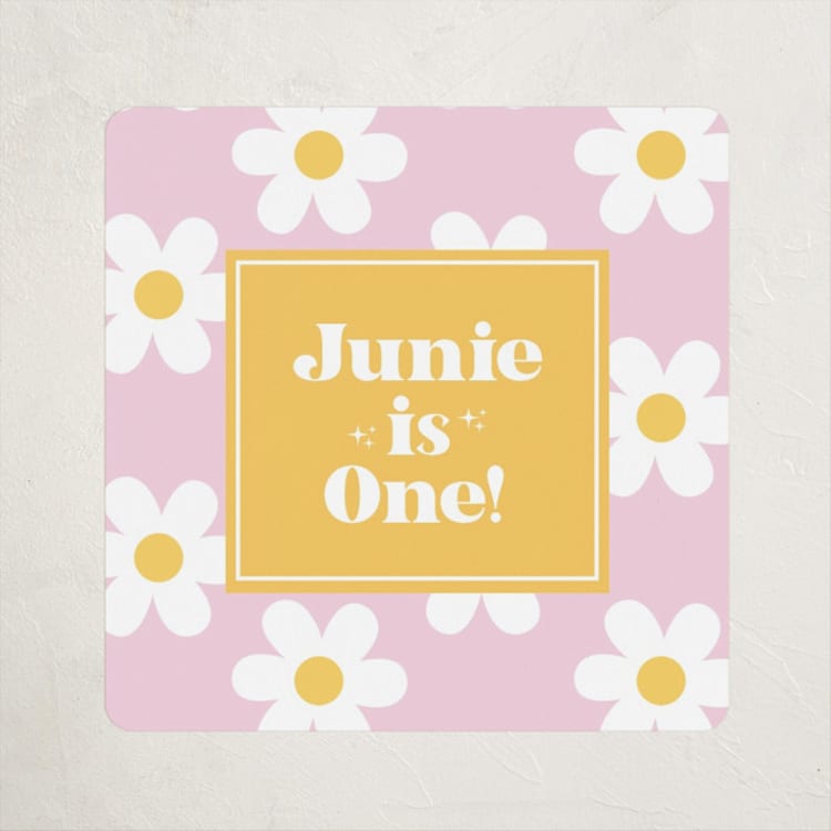 "Daisys" - Children's Birthday Party Stickers in Daisy by Little Print Design - Front