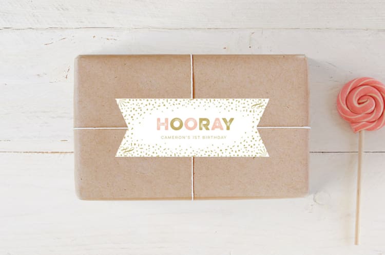 "Hooray Confetti" - Children's Birthday Party Stickers in Blush by fatfatin - Front