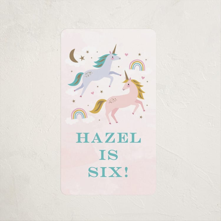 "magical unicorns" - Children's Birthday Party Stickers in Cotton Candy by Karidy Walker - Front
