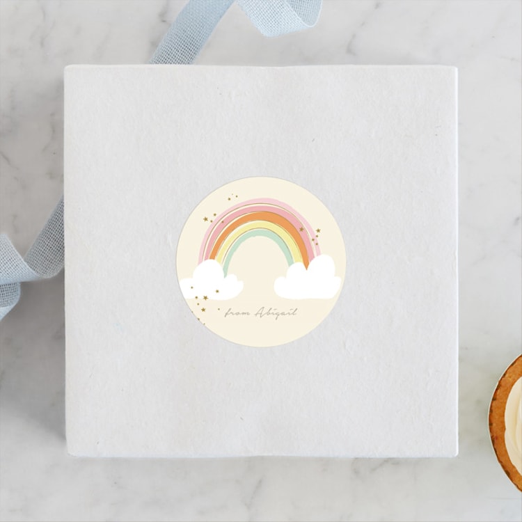 "Rainbow Birthday" - Children's Birthday Party Stickers in Sand by Kiersten Garner - Front