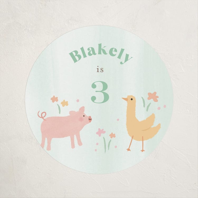 "storybook farm" - Children's Birthday Party Stickers in Mint by Jennifer Wick - Front