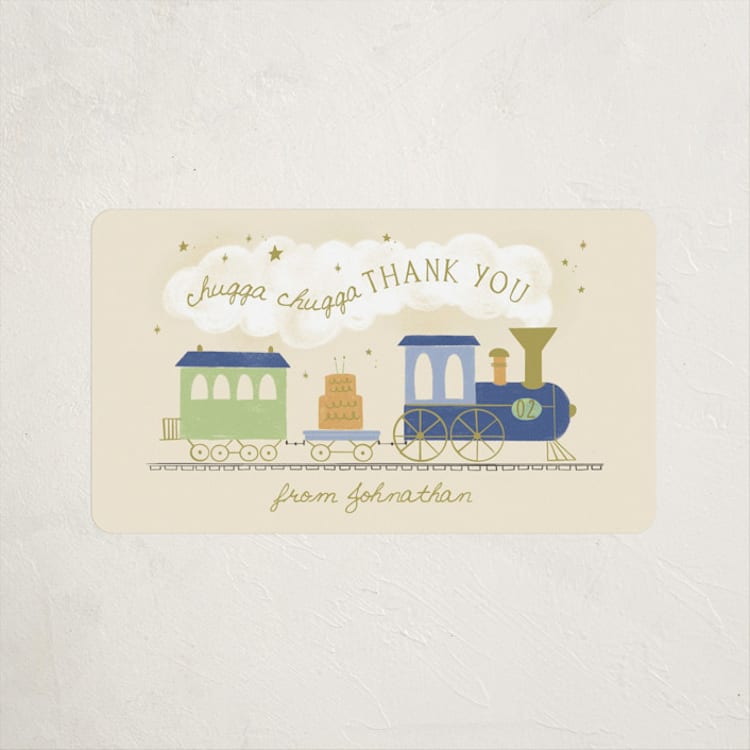 "Chugga Chugga Two Two" - Children's Birthday Party Stickers in Cream by Kiersten Garner - Front