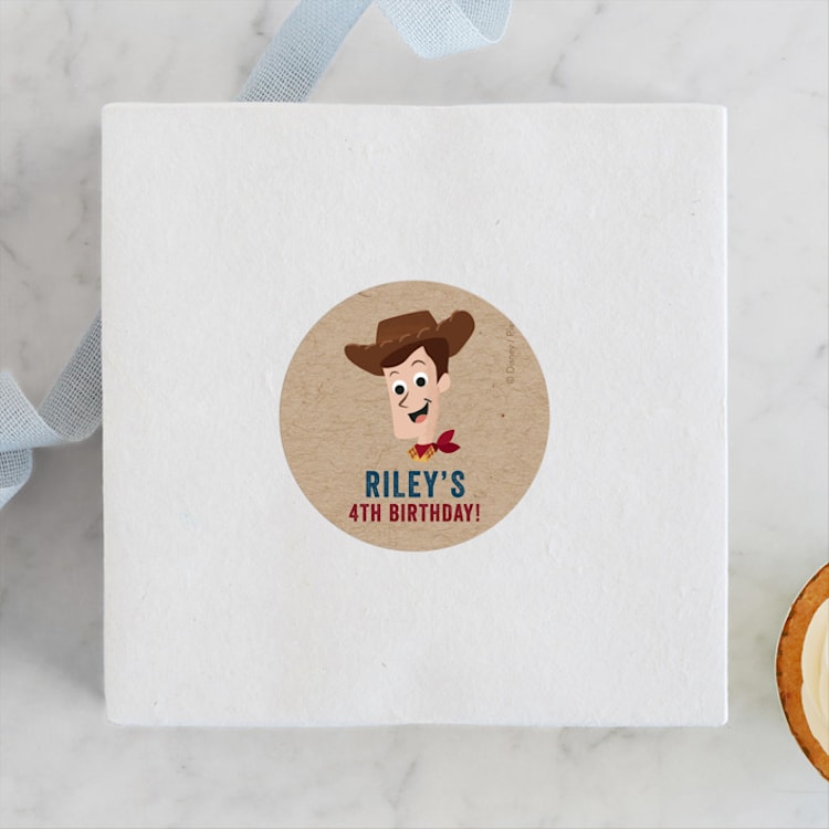 "Disney and Pixar's Howdy Woody" - Children's Birthday Party Stickers in Rustic by Oma N. Ramkhelawan - Front