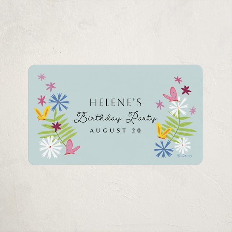 "Disney's Alice in Wonderland in the Flower Garden" - Children's Birthday Party Stickers in Aqua by Becky Nimoy - Front