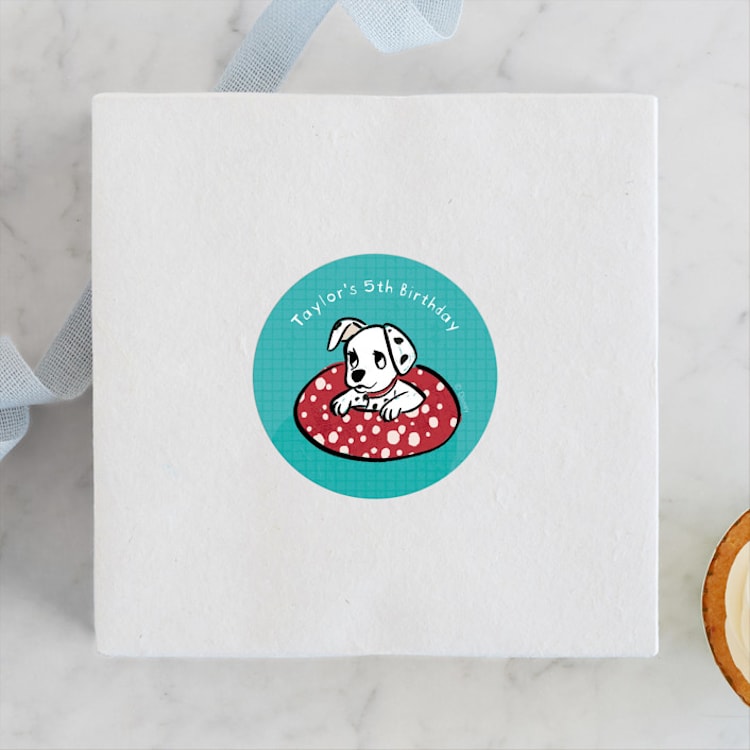 "Disney's 101 Dalmatians Pool Pawty" - Children's Birthday Party Stickers in Firetruck by Jenna Holcomb - Front