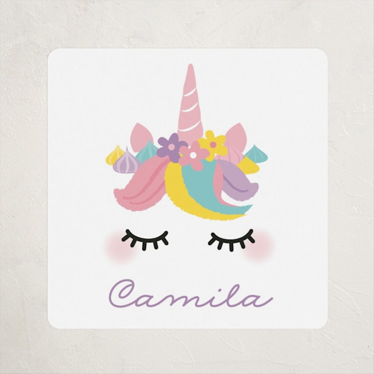 "Sweet Unicorn" - Children's Birthday Party Stickers in Strawberry by Annie Holmquist - Front