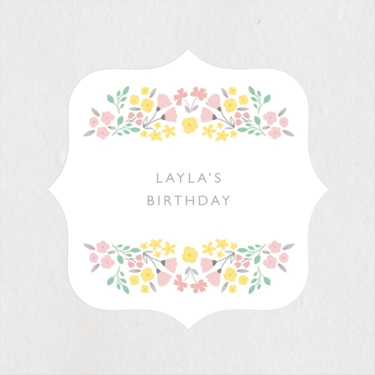 "Sweet Floral Frame" - Children's Birthday Party Stickers in Cupcake by Sara Berrenson - Front