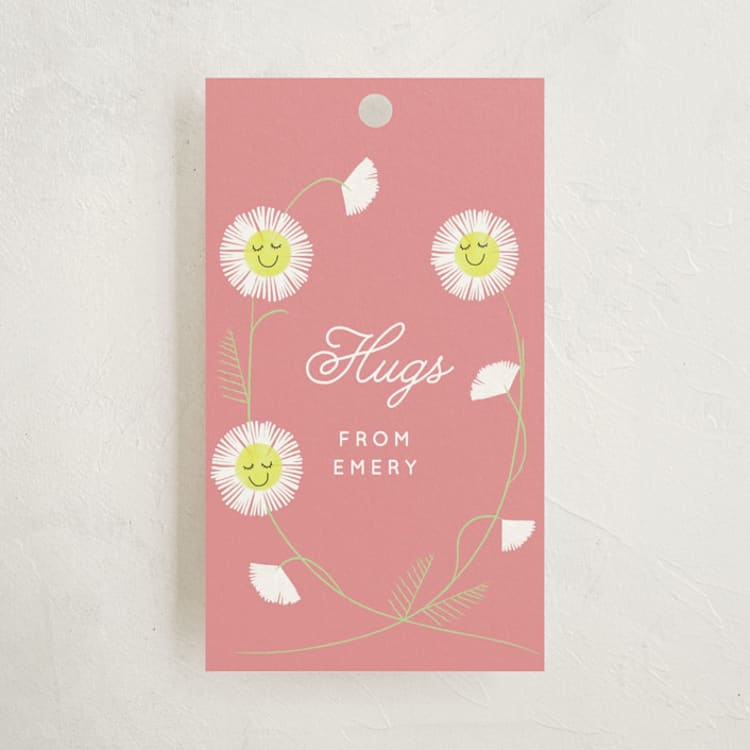 "Daisy Smiles" - Children's Birthday Party Favor Tags in Petal by Baumbirdy - Front