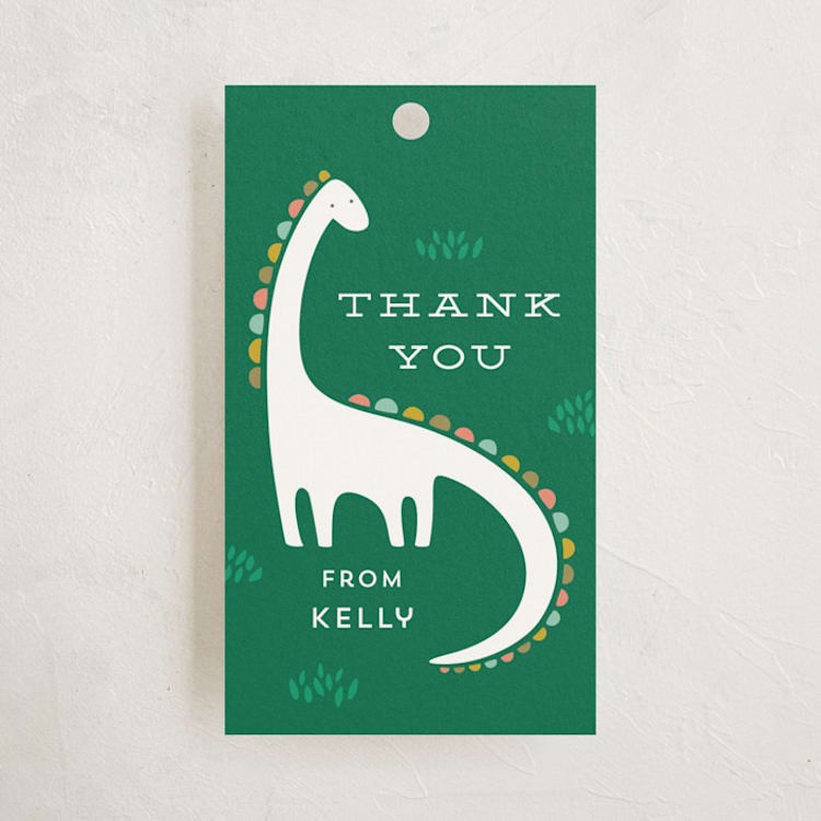 "Dinotastic" - Children's Birthday Party Favor Tags in Palm by Laura Hankins - Front