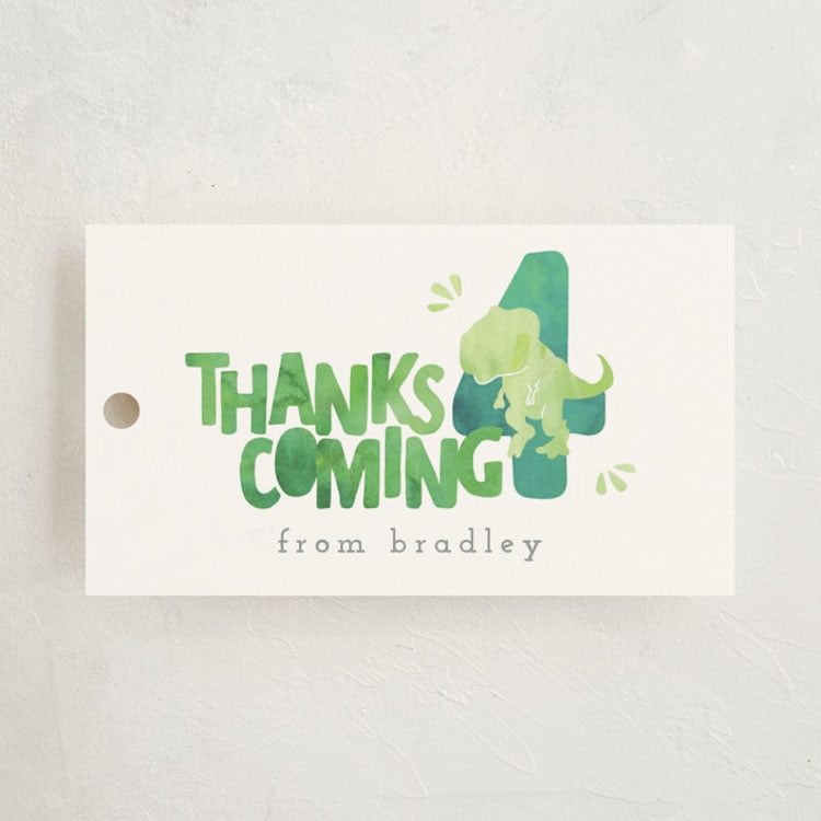 "Dino Party" - Children's Birthday Party Favor Tags in Lime by Cindy Denning - Front