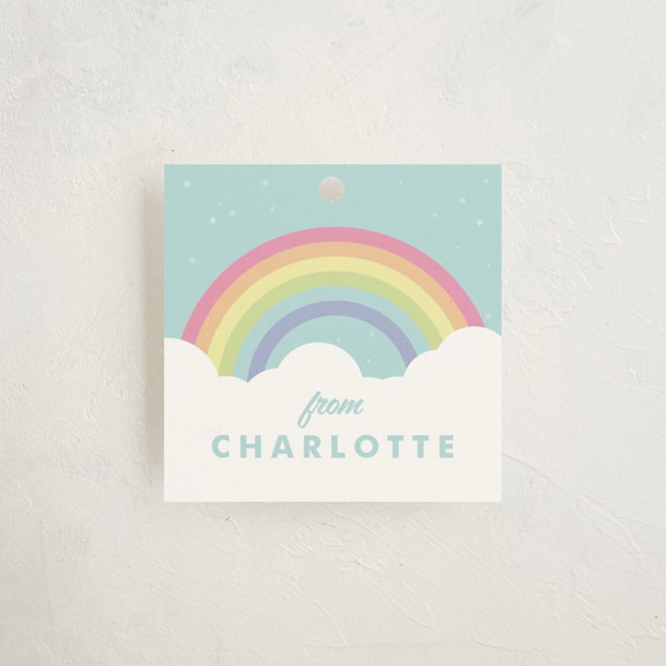 "Pastel Rainbow Sparkles" - Children's Birthday Party Favor Tags in Mint by Maria Alou - Front