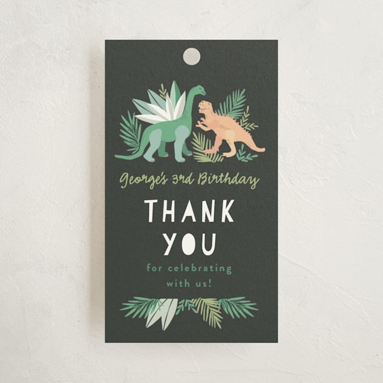 "Dino Friends" - Children's Birthday Party Favor Tags in Graphite by Alethea and Ruth - Front