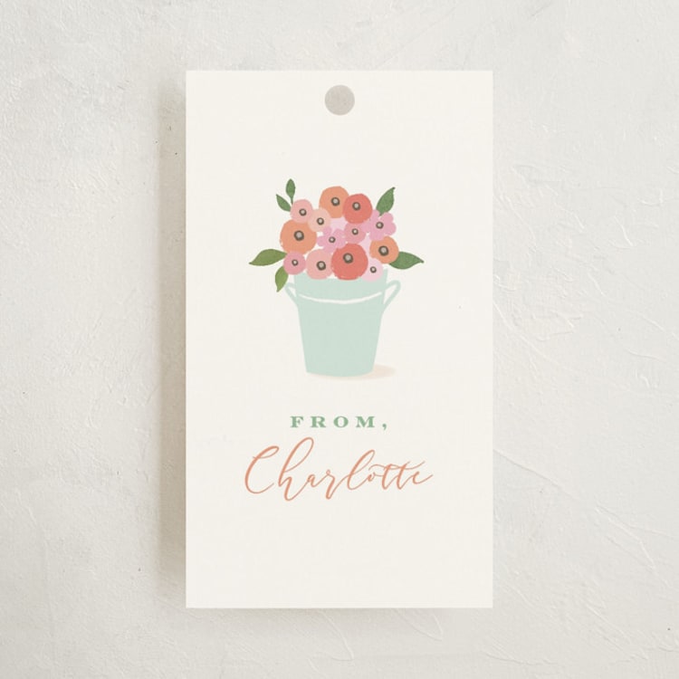 "Petite flower cart" - Children's Birthday Party Favor Tags in Grass by Jennifer Wick - Front