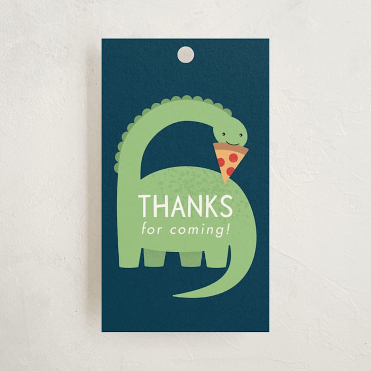 "Arched Dinosaur" - Children's Birthday Party Favor Tags in Leaf by Kacey Kendrick Wagner - Front
