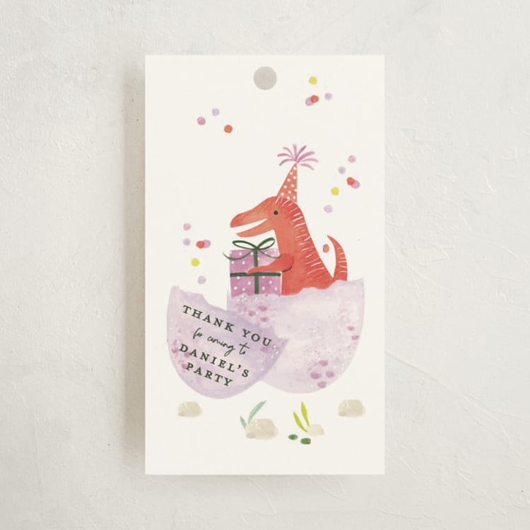 "Party Dinos" - Children's Birthday Party Favor Tags in Forest by Sarah Knight - Front