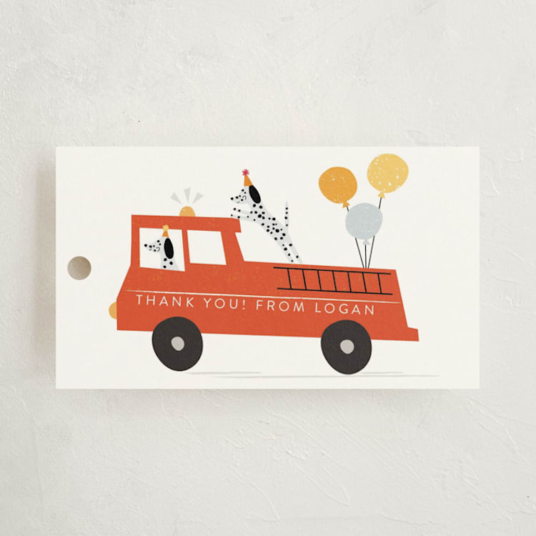 "Sound The Alarm!" - Children's Birthday Party Favor Tags in Dalmatian by Angela Thompson - Front