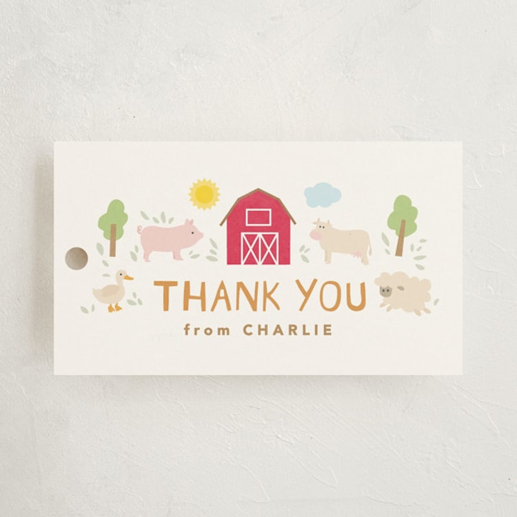 "Barnyard noises" - Children's Birthday Party Favor Tags in Cotton by Creo Study - Front
