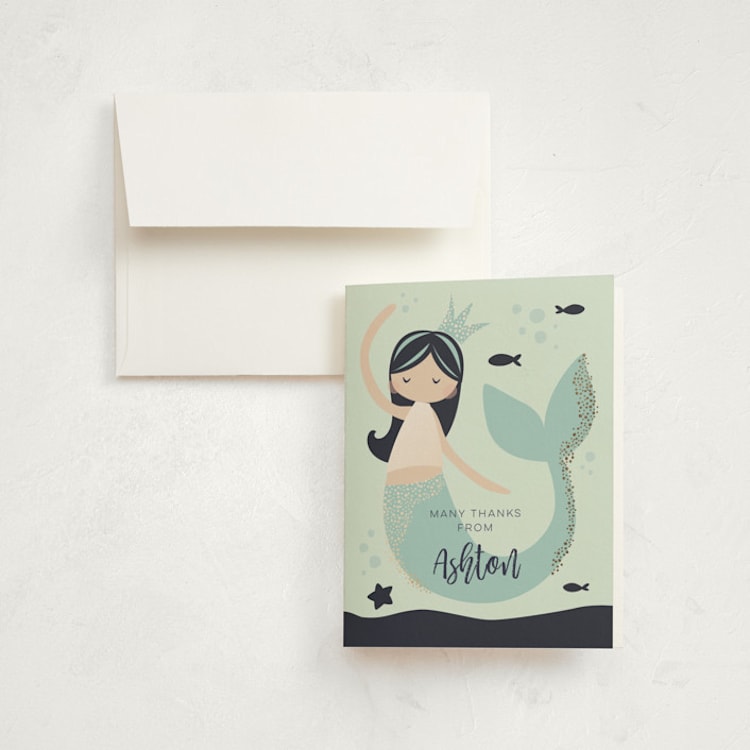 "glitter mermaid" - Foil-Pressed Children's Birthday Party Thank You Cards in Deep Sea by peetie design - Front