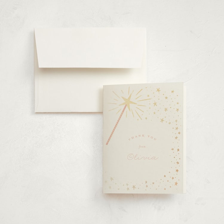 "Magical wand" - Foil-Pressed Children's Birthday Party Thank You Cards in Cotton Candy by Jackie Crawford - Front