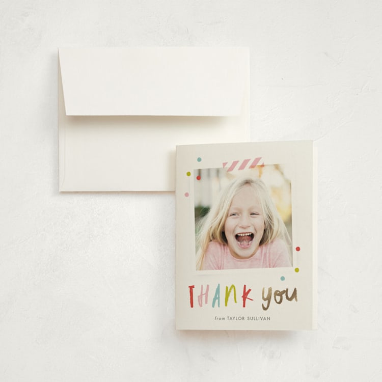 "Confetti bash" - Foil-Pressed Children's Birthday Party Thank You Cards in Bubblegum by Stacey Meacham - Front