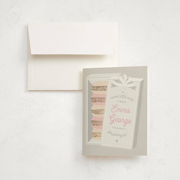 "Macaron Parlor" - Foil-Pressed Children's Birthday Party Thank You Cards in Mist by Jennifer Lew - Front
