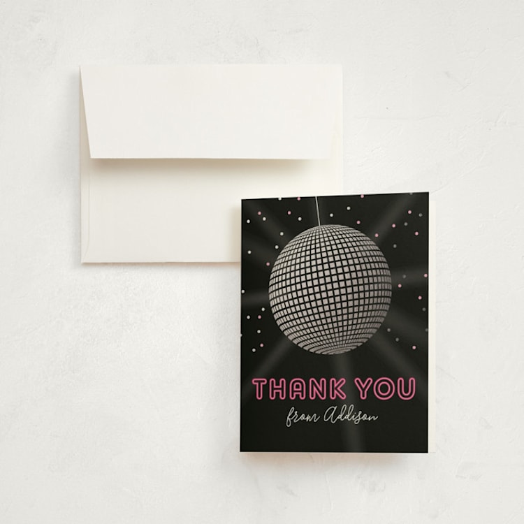 "Dance Party" - Foil-Pressed Children's Birthday Party Thank You Cards in Raspberry by Kelly Nasuta - Front