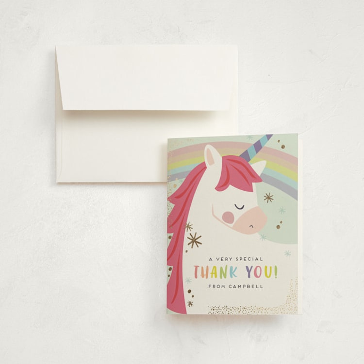 "unicorno" - Foil-Pressed Children's Birthday Party Thank You Cards in Bubblegum by peetie design - Front