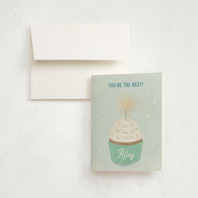 "Sparkler" - Foil-Pressed Children's Birthday Party Thank You Cards in Spearmint by Lorent and Leif - Front