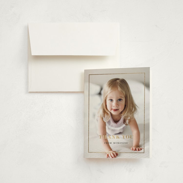 "Turning One" - Foil-Pressed Children's Birthday Party Thank You Cards in Ebony by Kasia Labocki - Front