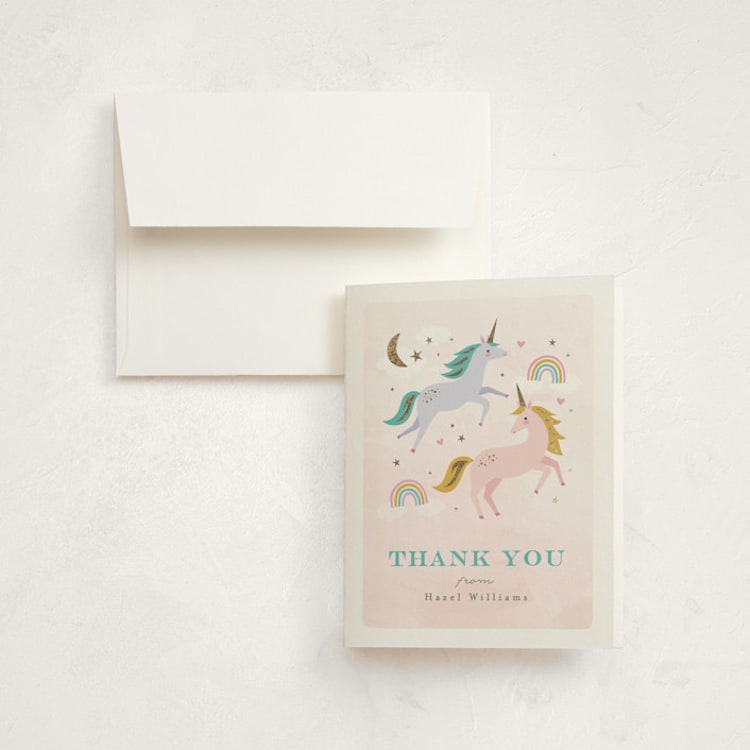 "magical unicorns" - Foil-Pressed Children's Birthday Party Thank You Cards in Cotton Candy by Karidy Walker - Front