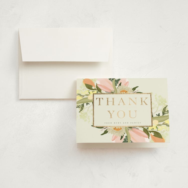 "Shimmering Floral One" - Foil-Pressed Children's Birthday Party Thank You Cards in Sherbert by Grace Kreinbrink - Front