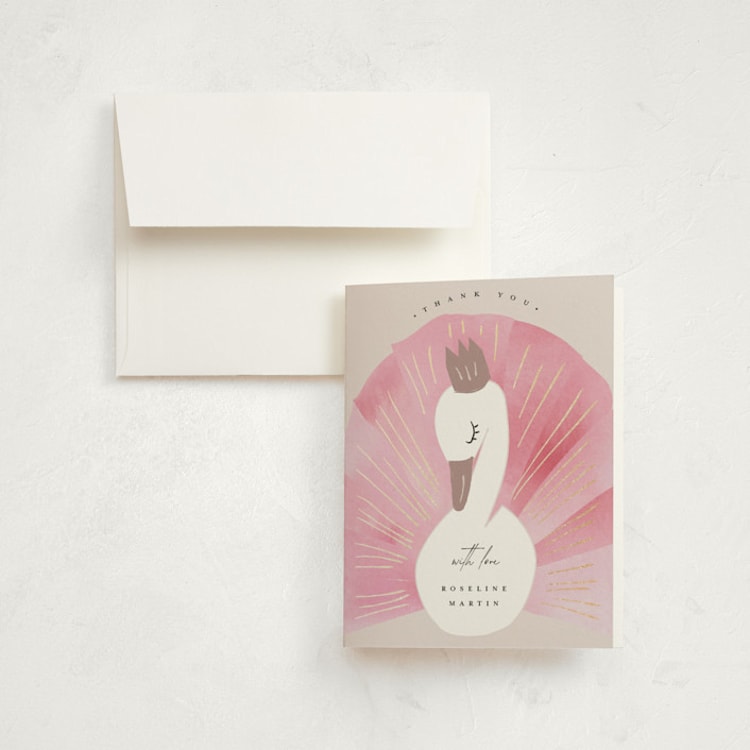 "Our Swan Princess" - Foil-Pressed Children's Birthday Party Thank You Cards in Candy by Kanika Mathur - Front