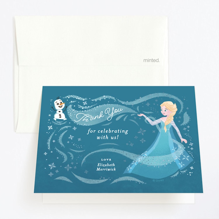 "Disney Frozen Snow Sparkles" - Foil-Pressed Children's Birthday Party Thank You Cards in Frosty by curiouszhi - Front