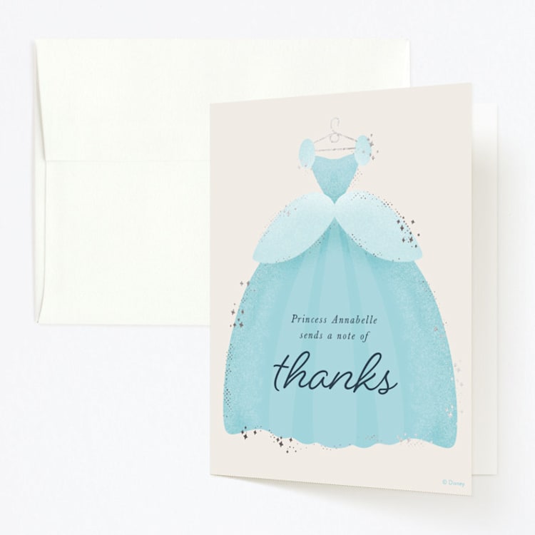 "Disney Cinderella Princess Dress" - Foil-Pressed Children's Birthday Party Thank You Cards in Sky by Megan Cash - Front