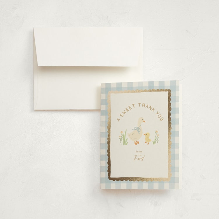 "Vintage goose" - Foil-Pressed Children's Birthday Party Thank You Cards in Sky by Creo Study - Front
