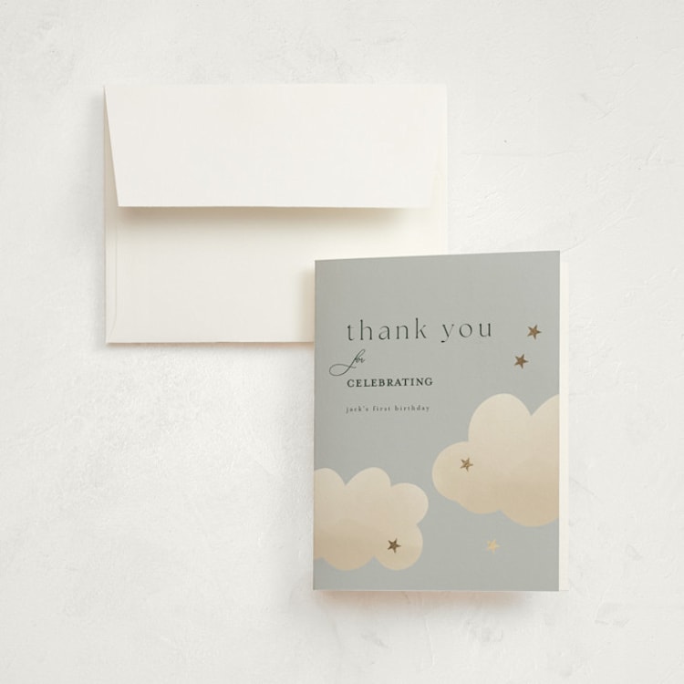 "Twinkle Twinkle" - Foil-Pressed Children's Birthday Party Thank You Cards in Sky by Joyce Pinheiro - Front