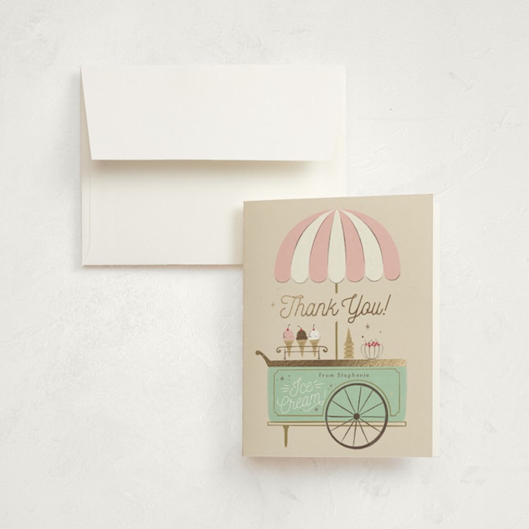 "Sweet Celebration" - Foil-Pressed Children's Birthday Party Thank You Cards in Cotton Candy by Kiersten Garner - Front