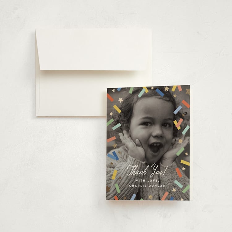 "Little Confetti" - Foil-Pressed Children's Birthday Party Thank You Cards in Sherbert by Maria Alou - Front