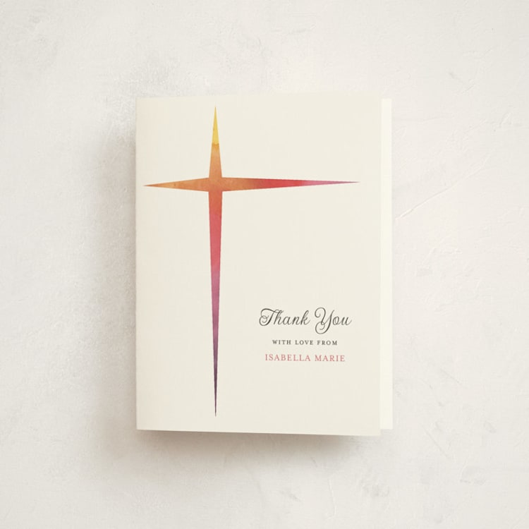 "Ombre Cross" - Confirmation Thank You Cards in Vanilla by Beth Schneider - Front