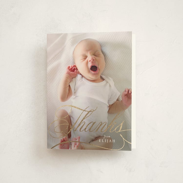 "formally contemporary" - Foil-Pressed Baptism and Christening Thank You Cards in Silk by Erin Deegan - Front