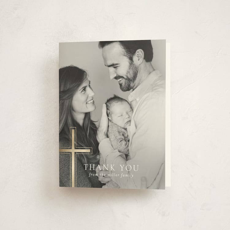 "a simple cross" - Foil-Pressed Baptism and Christening Thank You Cards in Puddle by Erin Deegan - Front