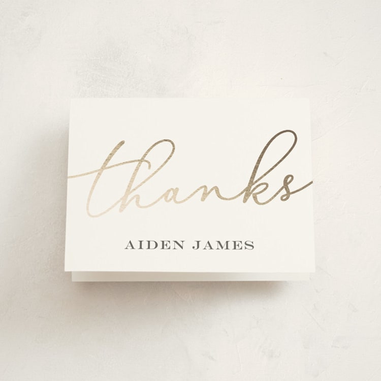 "Script Baptism" - Foil-Pressed Baptism and Christening Thank You Cards in Snow by Dennis Smith - Front