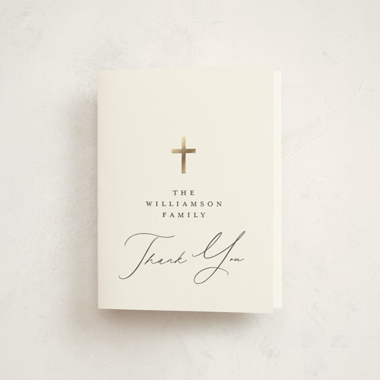 "simple cross" - Foil-Pressed Baptism and Christening Thank You Cards in Cloud by Phrosné Barwood - Front