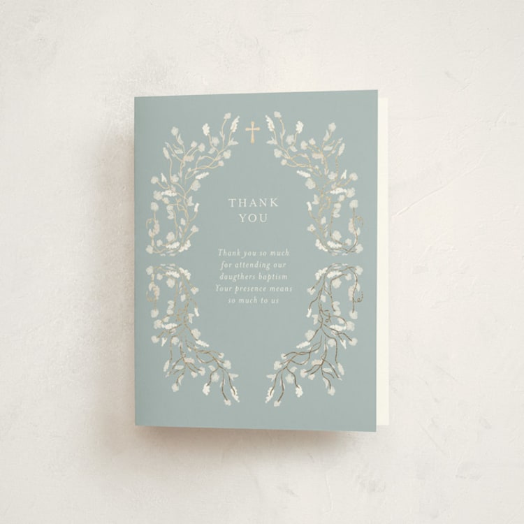 "Ornamenta" - Foil-Pressed Baptism and Christening Thank You Cards in Pool by Jelena Vuletic - Front