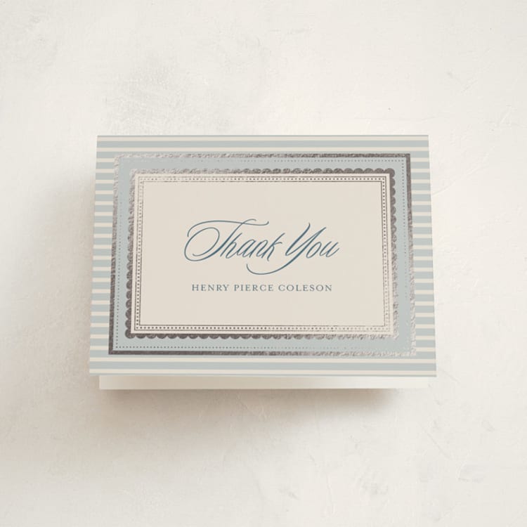 "Fairmont" - Foil-Pressed Baptism and Christening Thank You Cards in Chambray by Jessica Williams - Front