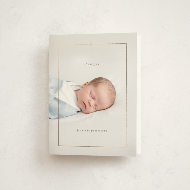 "Precious" - Foil-Pressed Baptism and Christening Thank You Cards in Stone by Stacy Maalouf - Front